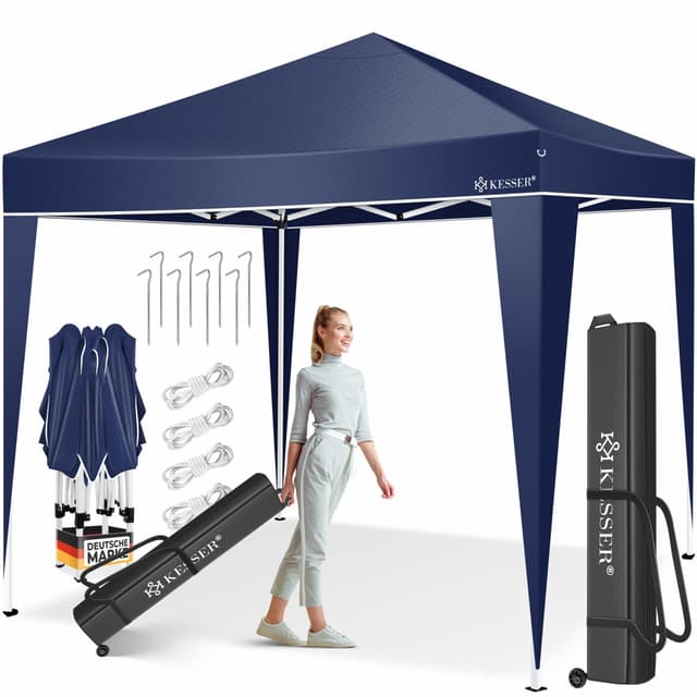 KESSER® Pavillon Faltpavillon 3x3m | Pop-Up Gartenpavillon Höhenverstellbar Stabil Wasserdicht Winterfest | Partyzelt Festzelt UV-Schutz 50+ inkl. Tasche mit Rollen & Bodenanker | Blau 3x3m Blau