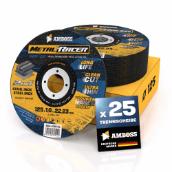 25x Metall-Trennscheibe Ø 125 x 1 x 22.23mm - Die Metalltrennscheibe Metal Racer by AMBOSS WERKZEUGE ist geeignet für Stahl & Edelstahl, Stahl/Inox Trennscheibe 125 passend für Winkelschleifer Ø 125 mm MR10 Trennscheibe 25x Angebot bei HelloDeals
