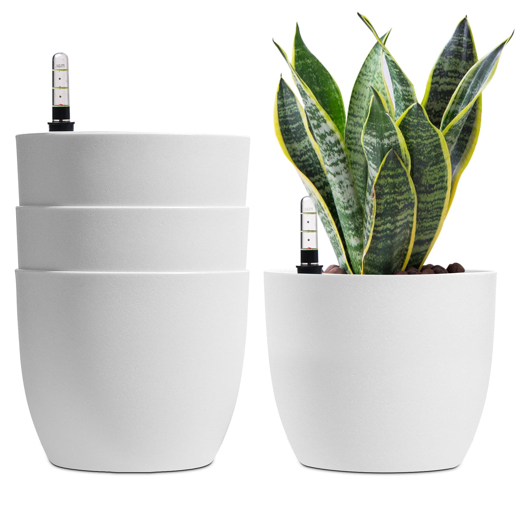 T4U 18cm Selbstwässernder Blumentopf mit Wasseranzeiger Weiß Blumentopf Set 4er-Set, Selbstbewässerung Wasserspeicher Pflanzgefäß Übertopf für Innen- und Außenbereich Weiß 18.5*16cm