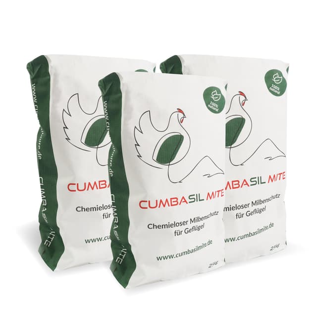 Cumbasil Mite Staubbad für Hühner 3er Set 25kg, Sandbad Pulver gegen Milben, Milbenmittel Hühner, natürlicher Milbenschutz, Puder