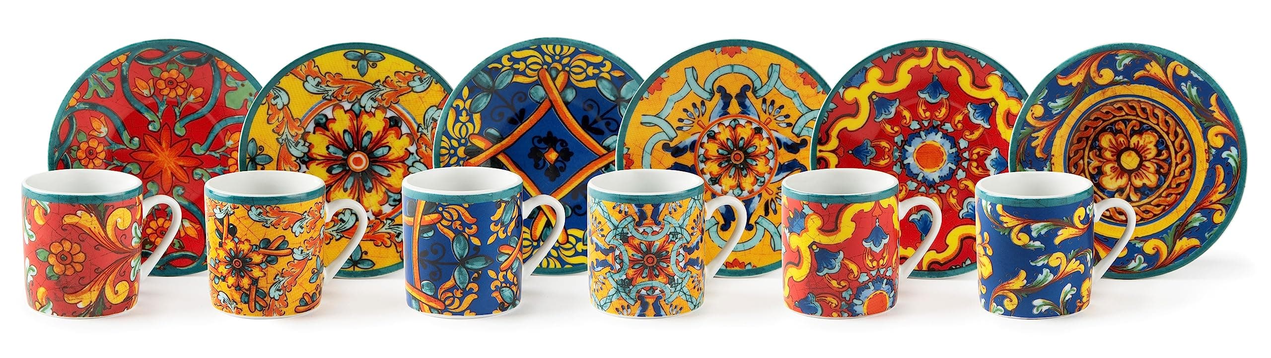 Excelsa , Porzellan , Set mit 6 Kaffeetassen mit Untertasse Trinacria, Mehrfarbig