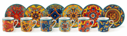 Excelsa , Porzellan , Set mit 6 Kaffeetassen mit Untertasse Trinacria, Mehrfarbig