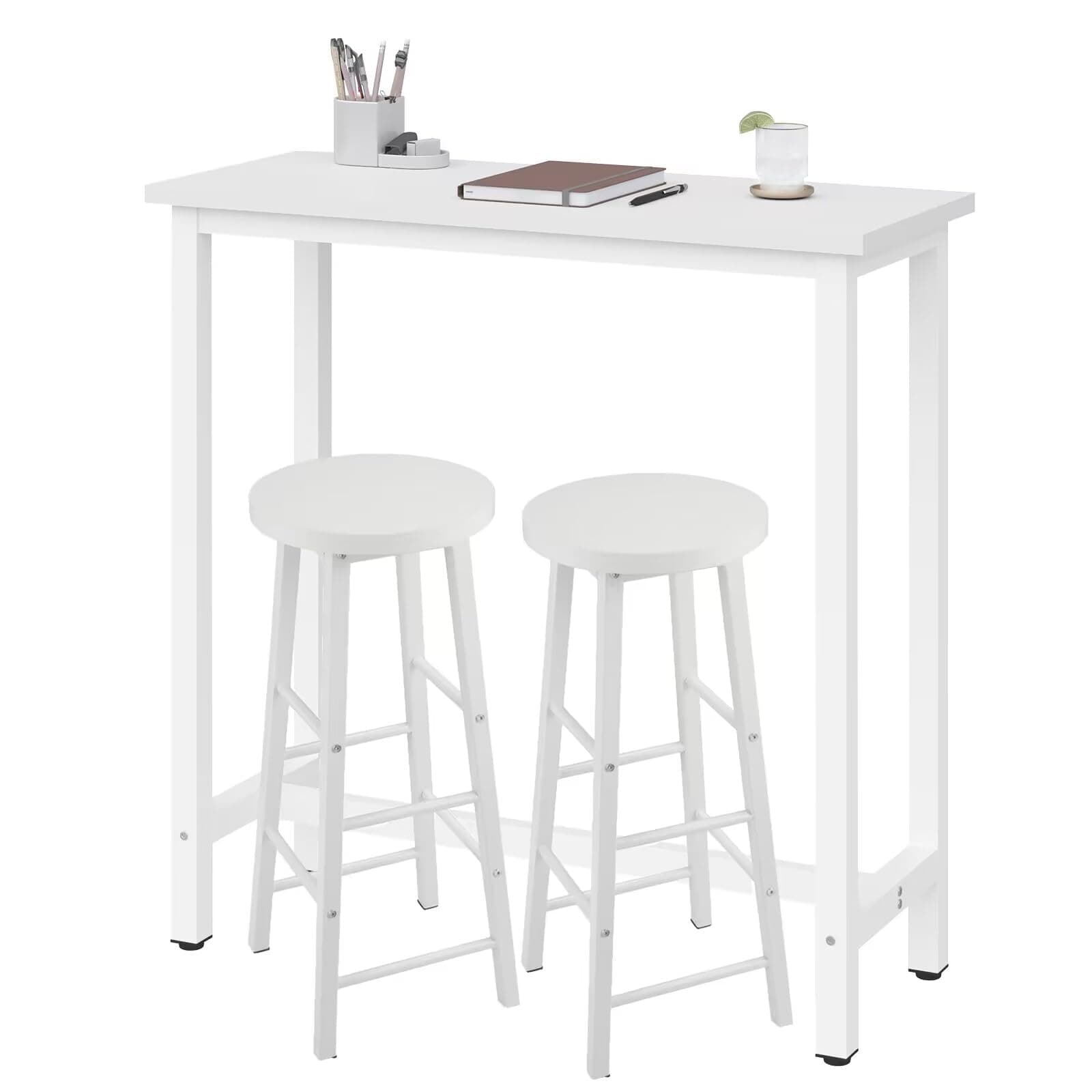 WOLTU Bartisch Set mit 2 Barhockern, 3-teilige Essgruppe mit Küchenstühlen, Esstisch & 2 Hockern aus Metall & Holz für Küchen Wohnzimmer, Weiß 100x40x100cm Weiß