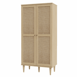 FORTE CALASETTA Kleiderschrank 80, Schrank im Boho-Stil, Wiener Geflecht, Holzdekor Elegancia Eiche/Technorattan, 80 cm breit x 167 cm hoch x 41 cm tief Kleiderschrank 2-türig schmal