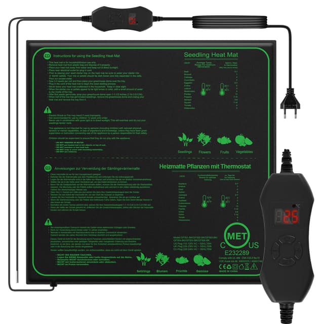 Mojimdo 70W Heizmatte Pflanzen mit Thermostat - Schnelle Erwärmung, Feuerschutz, Wärmematte zur Keimung und Temperatur-Regulierung, ideal für Sämlinge, Haustiere und Reptilien (70W - 1er Pack) 50x50cm - 1er Pack