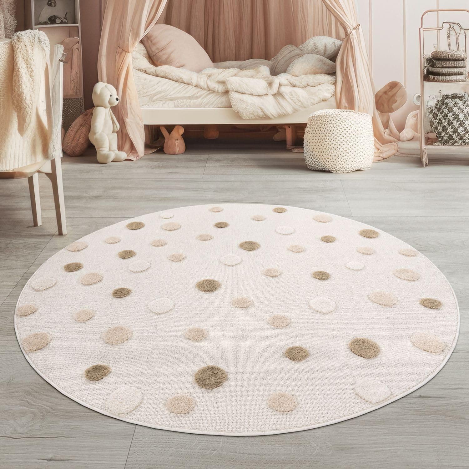 TT Home Kinderteppich Rund 120/160 cm, Spielteppich Erdtöne, 3D Design, Robust & Modern für Jungen und Mädchen, Größe:160 cm Rund