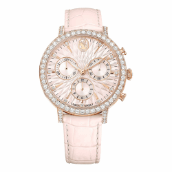 Swarovski Matrix Kollektion Chrono Uhr, Swiss Made, Lederarmband, Roségold-Finish Roségold-finish Rosa