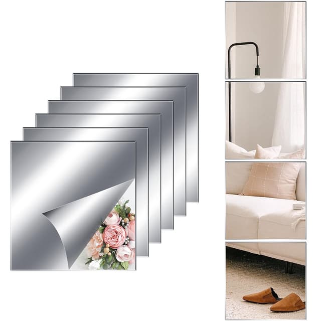 JMITHA Selbstklebende Fliesenspiegel 6 Stück 30x30cm Spiegelfliesen Selbstklebend 2mm HD DIY Acrylic Wandspiegel Klebespiegel Wanddekoration Spiegel Zum Aufkleben Klebespiegel für die Wand 6 Stück, Quadratisch 2mm 30 x 30 cm