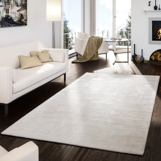 TT Home Wohnzimmer Teppich Viskose Kurzflor Unifarben Used Look Abstraktes Design Modern, Farbe: Beige Creme, Größe:200x300 cm 200x300 cm Beige Creme