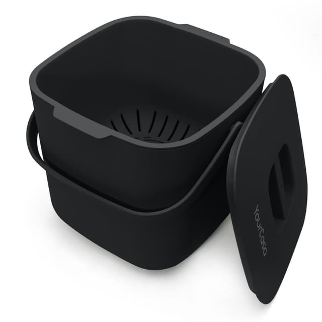YourCasa Biomülleimer Küche - 4L Komposteimer für alltäglichen Biomüll Behälter - Spülmaschinenfest - Geruchsdicht - Sieb - Bio Mülleimer klein mit Deckel Eimer Bioabfallbehälter Biotonne (4L Schwarz) 4 Liter Schwarz