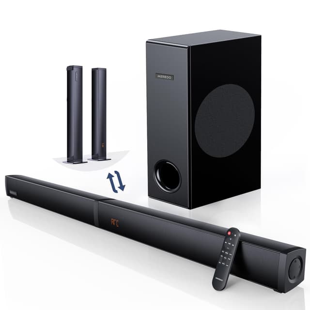 MEREDO Soundbar für TV Geräte PC Gaming Soundbar mit Subwoofer 2.1CH Abnehmbare 2-in-1 Computer Lautsprecher USB Audio Übertragung und verstellbarem Bässen/Höhen 5 EQ - HD-ARC/BT 5.4/Optisch/AUX-80cm Unterstützt USB TO PC