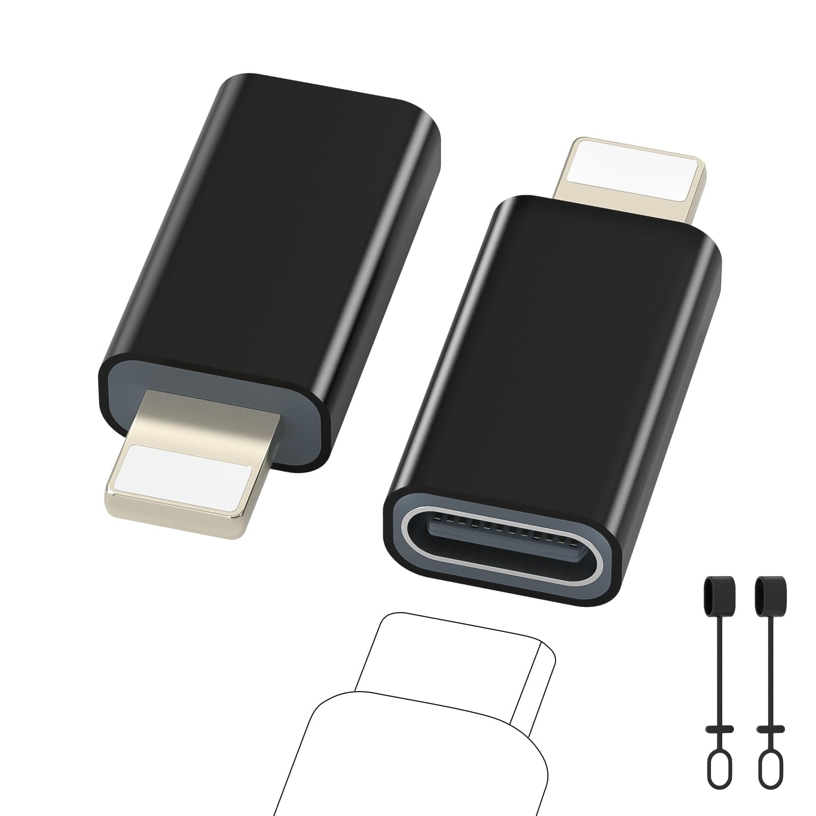 Zestiq USB C auf Lightning Adapter, 2 Stück Adapter USB C auf Lightning, Unterstützt Laden/Datensynchronisation iPhone Adapter für iPhone 14/13/12/11/iPad/Airpods, Nicht für Kopfhörer/Audio/OTG 2 Pack Schwarz