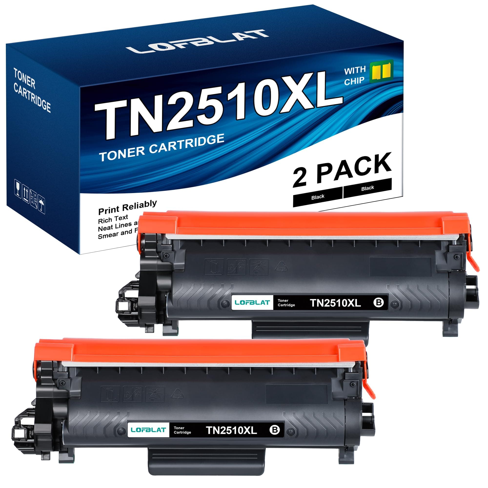 LOFBLAT TN2510 TN2510XL Ersatz für Brother TN2510 TN2510XL Toner für Brother HL-L2400DWE HL-L2400DW DCP-L2620DW DCP-L2627DW MFC-L2800DW MFC-L2827DW MFC-L2835DW Toner Mit Chip (2er-Pack Schwarz) 2510XL 2BK