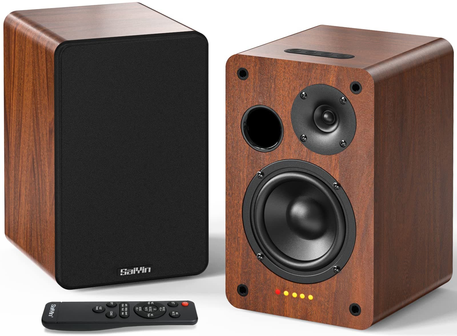 Saiyin Bluetooth Bookshelf, 40W X 2 Powered TV-Lautsprecher mit 4-Zoll-Tieftöner, Turntable-Lautsprecher mit optischem/AUX-Eingang/Subwoofer Line Out für PC und TVs 4 Zoll