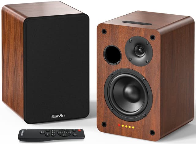 Saiyin Bluetooth Bookshelf, 40W X 2 Powered TV-Lautsprecher mit 4-Zoll-Tieftöner, Turntable-Lautsprecher mit optischem/AUX-Eingang/Subwoofer Line Out für PC und TVs 4 Zoll