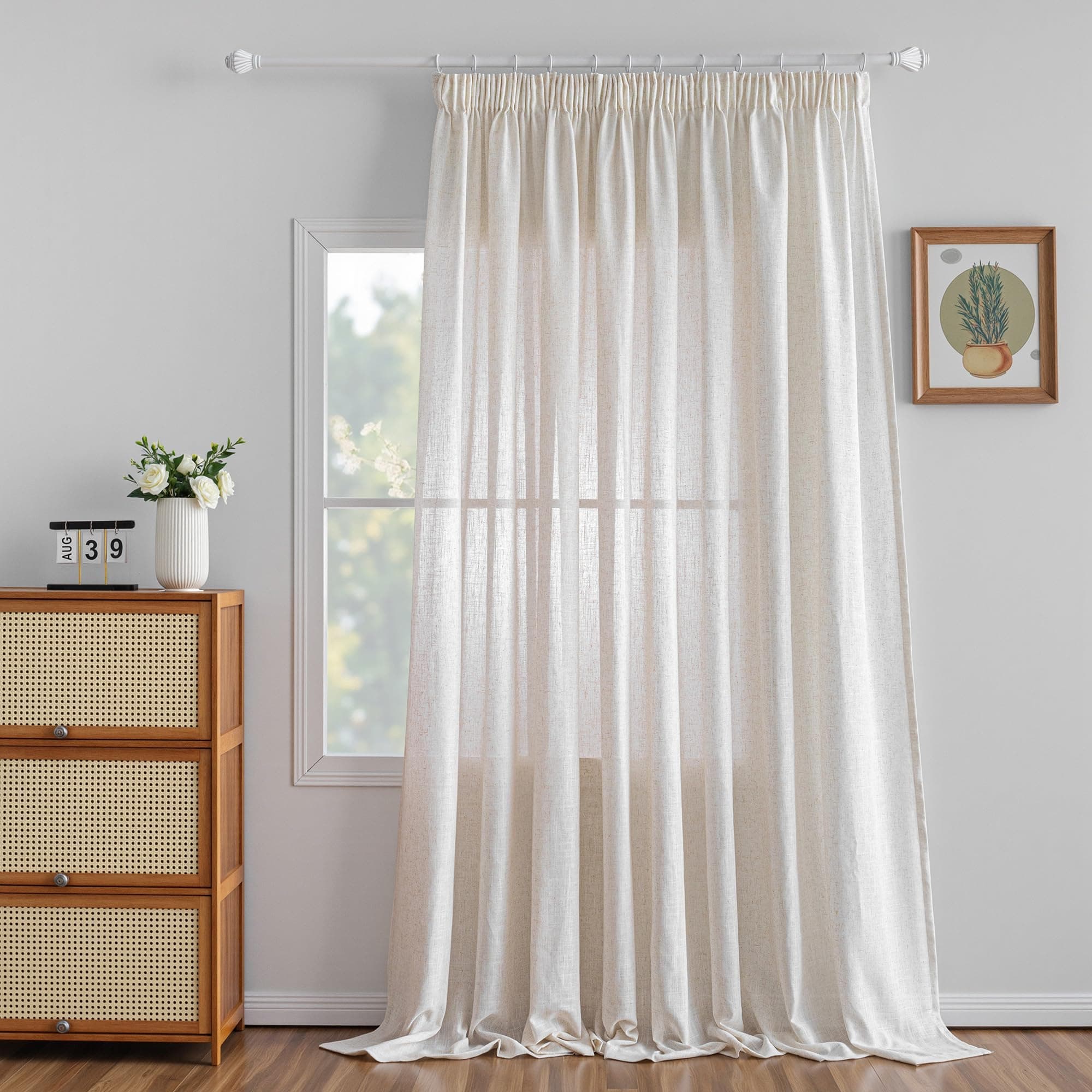 MYSKY HOME Extra Breite Gardinen Leinen Vorhänge mit Kräuselband Raumteiler Vorhang 1er Set Natürlicher Stil Wohnzimmer Gardine Halbtransparent Linen Curtains, H 245 x B 300 cm, Leinenfarbe H245 x B300 cm (1er Pack) Leinenfarbe
