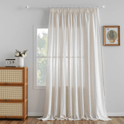 MYSKY HOME Extra Breite Gardinen Leinen Vorhänge mit Kräuselband Raumteiler Vorhang 1er Set Natürlicher Stil Wohnzimmer Gardine Halbtransparent Linen Curtains, H 245 x B 300 cm, Leinenfarbe H245 x B300 cm (1er Pack) Leinenfarbe