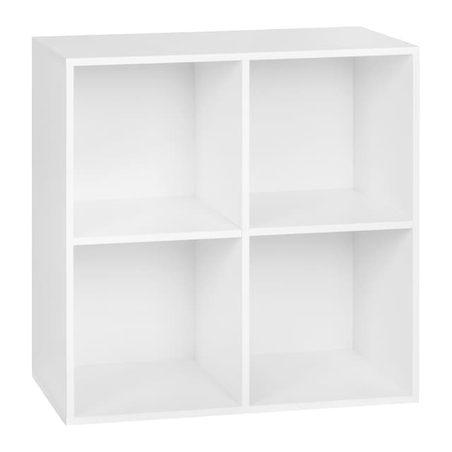 WOLTU Bücherregal mit 4 Würfeln, Nordisches Holzlager, Selbsttragend, mit Kippschutz, für Schlafzimmer Wohnzimmer Arbeitszimmer Büro, Weiß, 60 x 60 x 30 cm 4 Fächern (29T x 59,6B x 59,8H cm) Weiß