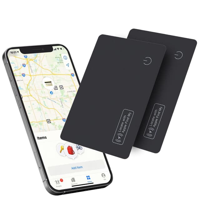Reyke Dünne Geldbörsen-Tracker-Karte, wiederaufladbarer Geldbörsenfinder, kompatibel mit Apple Find My (nur iOS), Gegenstände-Finder für Gepäckanhänger, Handys und Reisepässe 2 Pack Schwarz