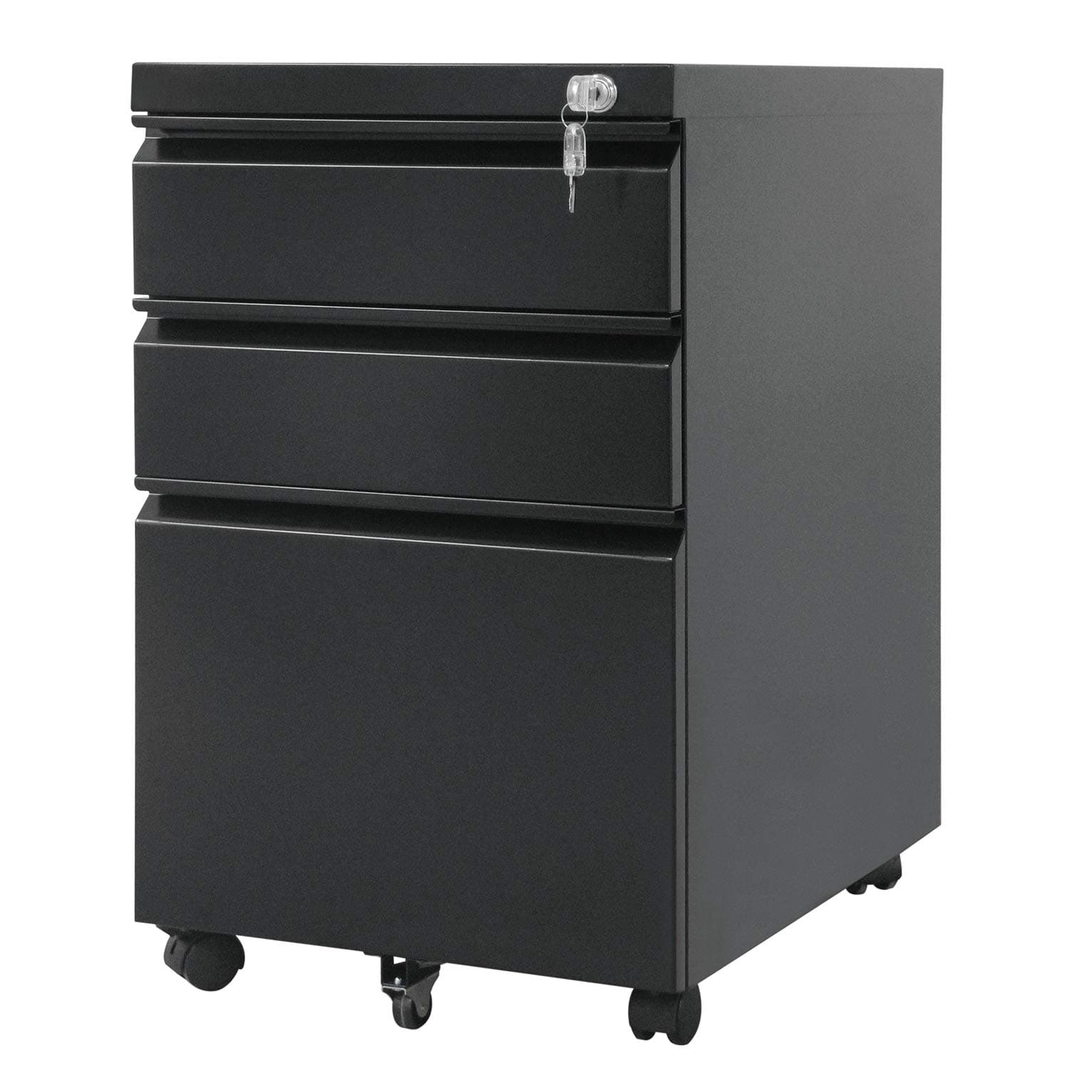Maclean MC-850 Büro-Rollcontainer mit Schloss Bürodatenschrank Büro-Rollcontainer 3 Schubladen 39x64x50cm Schwarz