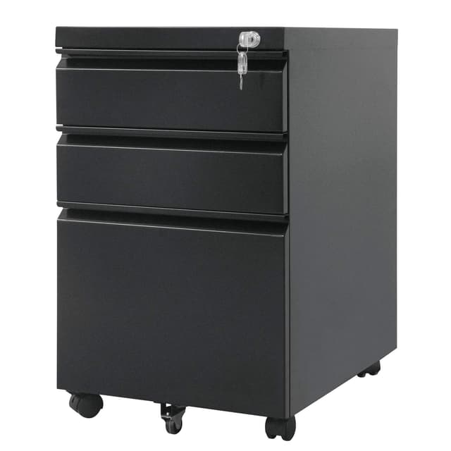 Maclean MC-850 Büro-Rollcontainer mit Schloss Bürodatenschrank Büro-Rollcontainer 3 Schubladen 39x64x50cm Schwarz