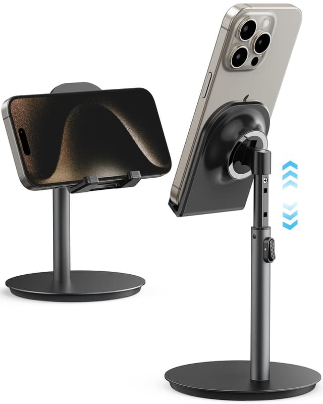 SAIJI Handyhalterung für Schreibtisch, Handyhalter mit Einstellbarer Höhe und Winkel, Handyhalter für alle 4''-11'' Bildschirme iPhone, iPad, Samsung, Kindle, Switch im Büro und zu Hause (Schwarz)