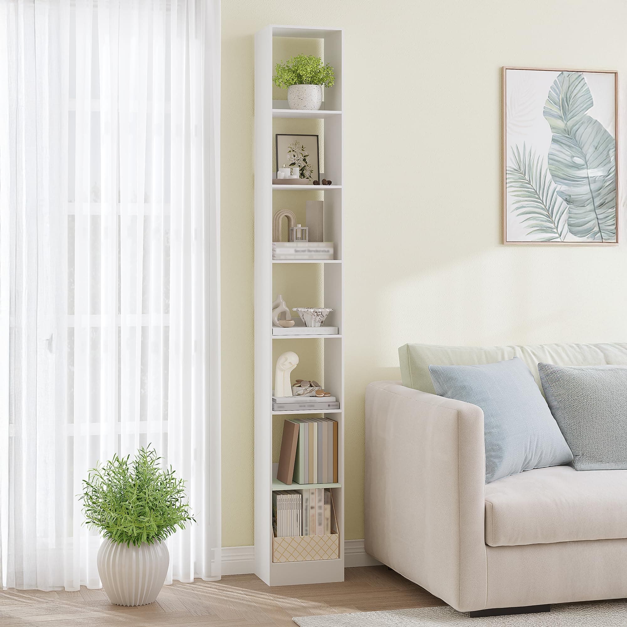Hzuaneri Bücherregal, 7-Tier Bücherschrank, Würfelregal, Modernes offenes Regal aus Holz, Aufbewahrungsregale und Präsentationsregale für Wohnzimmer, Home Office, Schlafzimmer, Weiß BC79703X Weiß 24 x 30 x 214 cm