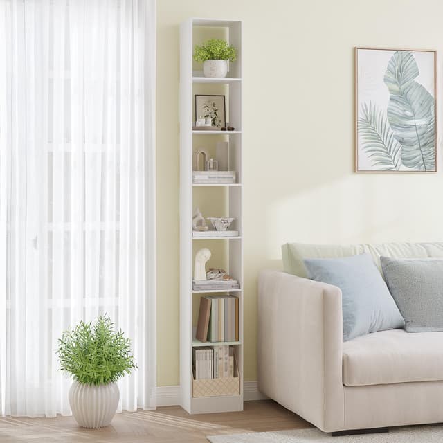 Hzuaneri Bücherregal, 7-Tier Bücherschrank, Würfelregal, Modernes offenes Regal aus Holz, Aufbewahrungsregale und Präsentationsregale für Wohnzimmer, Home Office, Schlafzimmer, Weiß BC79703X Weiß 24 x 30 x 214 cm