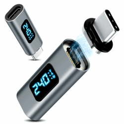 Quevati 2 Pack USB C Magnet Adapter, 24Pin USB4 Stecker zu Buchsen Adapter 240W 48V/5A, 8k@60Hz Videoübertragung, 40 Gbps Datenübertragung 2 Magnetadapter + Digitalanzeige