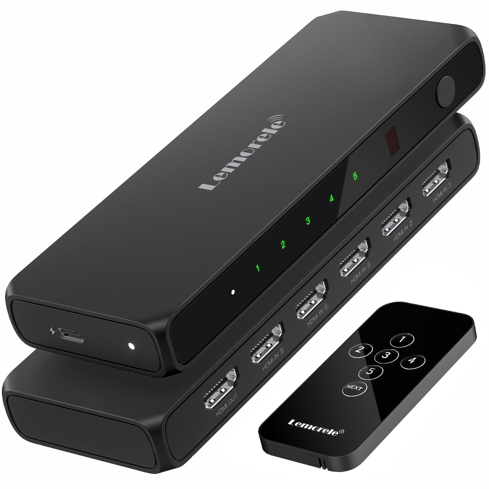 HDMI Splitter Switch 5 In 1 Out, Lemorele 4K HDMI Verteiler mit Fernbedienung für Firestick Xbox PS4 PS3 Blu-Ray DVD HDMI SWITCH 5IN1OUT
