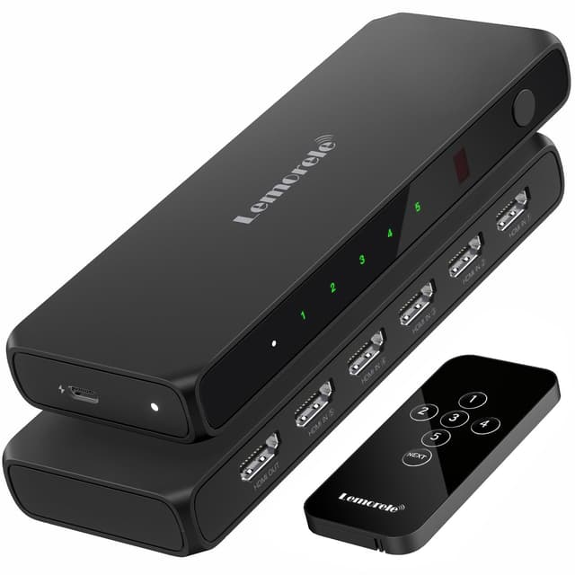 HDMI Splitter Switch 5 In 1 Out, Lemorele 4K HDMI Verteiler mit Fernbedienung für Firestick Xbox PS4 PS3 Blu-Ray DVD HDMI SWITCH 5IN1OUT