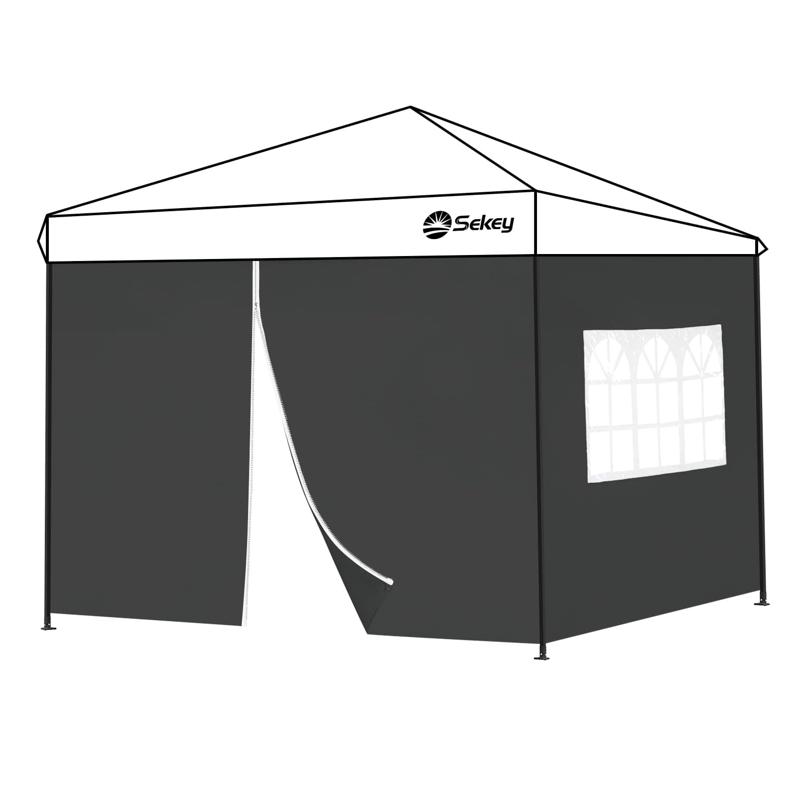 Sekey 2PCS Seitenwände für Pavillon 3x3 Wasserdicht Winterfest, Seitenwände für Pavillon Partyzelt Gartenzelt 3x3m, 1 Fenster 1 Tür, Grau (Schwarz, 1 Fenster 1 Tür) Schwarz 1 Fenster 1 Tür