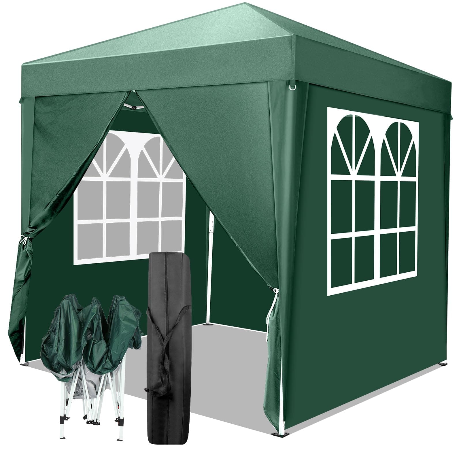 TactFire Pavillon 2x2 m,Faltpavillon,Wasserdicht Stabil Winterfest UV Schutz 50+,420D Oxford,Faltbar Höhenverstellbar,Partyzelt,Gartenzelt,Für Garten Camping,Outdoor Grün,4 Seitenteilen Grün 2x2 m-4Seitenteilen