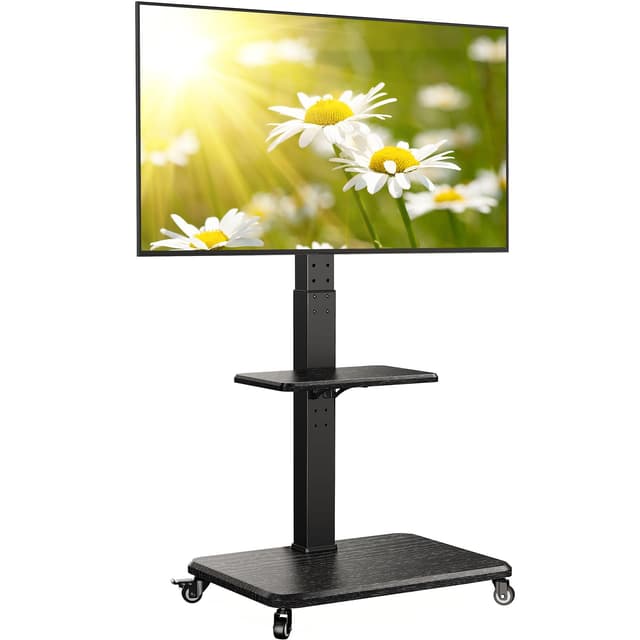 Perlegear TV Ständer Rollbar für 32-75 Zoll Fernseher bis zu 50kg - Höhenverstellbarer TV-Ständer mit Rollen, Schwenk- und Neigbar, inkl. Tablett, Max VESA 600x400mm, PGTVMC27