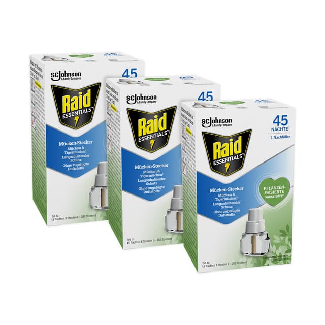 Raid Essentials Mückenstecker (Nachfüller), pflanzlicher Mückenschutz, geruchsneutral mit leichtem Zitrusduft, 3er Pack (3 x 32 ml)