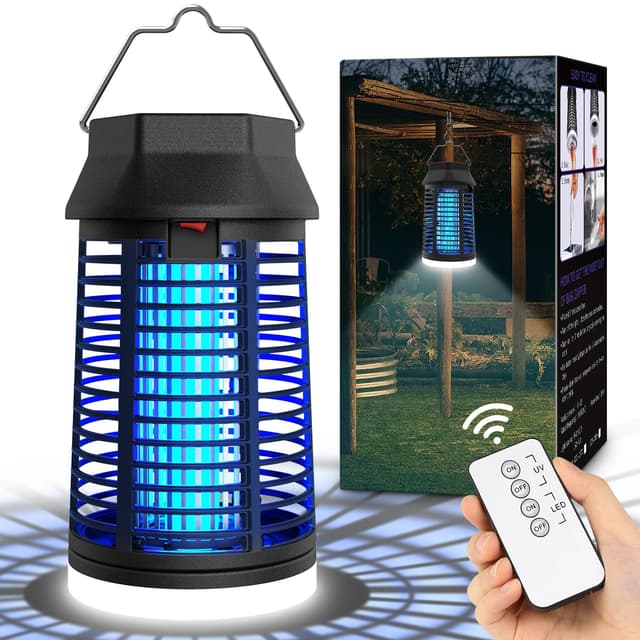 seenlast Insektenvernichter Elektrisch, Mückenfalle 15W 4200V Fliegenfalle Elektrisch UV Mückenlampe Mit LED-Licht und Fernsteuerung, insektenfänger Fliegenfänger Insektenfalle für Innen und Traufe 1.5M Leitung (mit Fernbedienung)