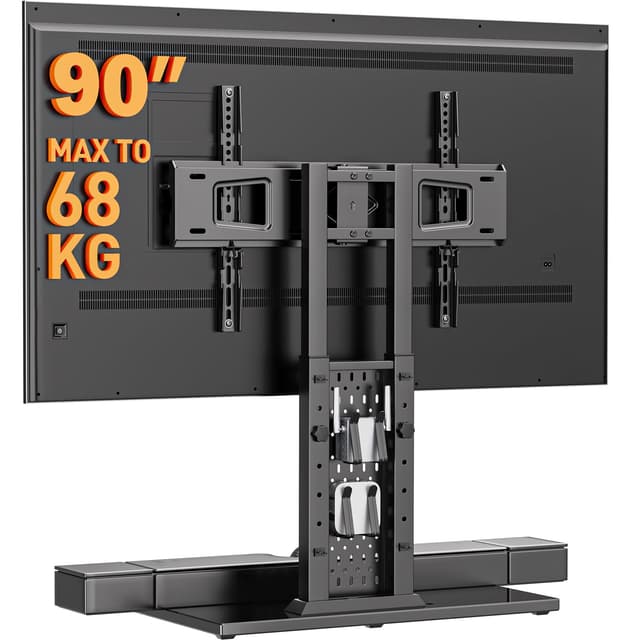 Perlegear Tv Ständer mit Pegboard-Aufbewahrung, Schwenkbarer TV Stand für 42–90 Zoll Fernseher bis zu 150 lbs mit großer, Höhenverstellbare TV Standfuss, Fernsehständer, Max VESA 600 x 400mm, PGTVS36