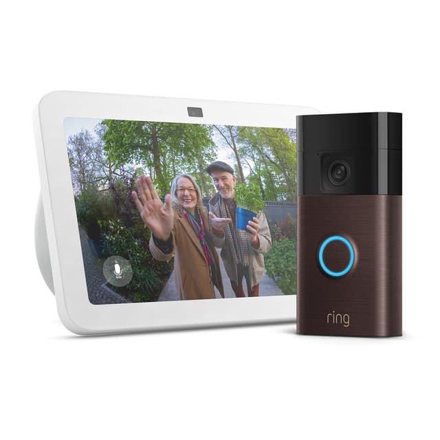 Echo Show 8 (Neueste Generation) | Weiß + Ring Akku-Videotürklingel | Venezianische Bronze