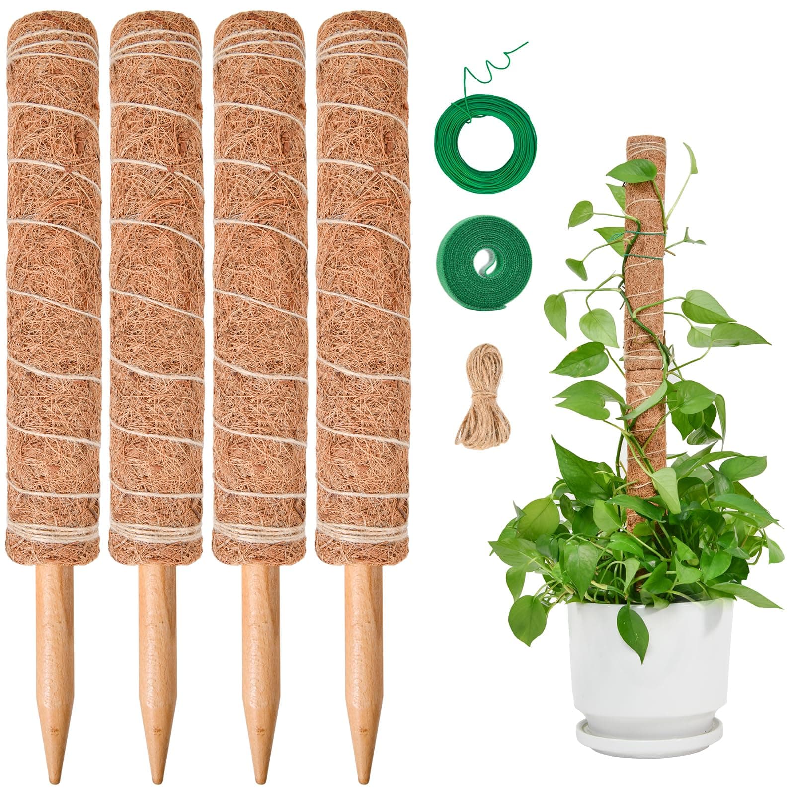 4 Stück 40CM Moosstab Monstera, SproutMaven Verlängerba Monstera Rankhilfe für Pflanzen, Kokos Pflanzenstab Monstera Moss Pole für Garten Kletterpflanzen Zimmerpflanzen 40cm x 4
