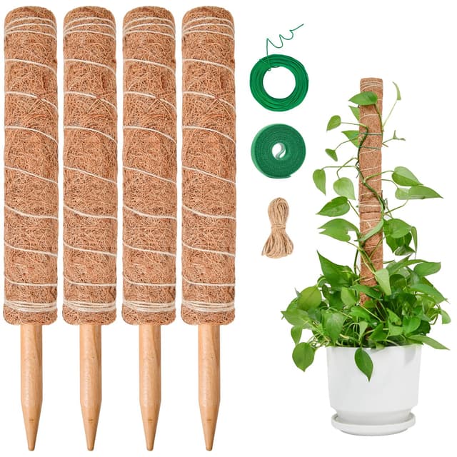 4 Stück 40CM Moosstab Monstera, SproutMaven Verlängerba Monstera Rankhilfe für Pflanzen, Kokos Pflanzenstab Monstera Moss Pole für Garten Kletterpflanzen Zimmerpflanzen 40cm x 4