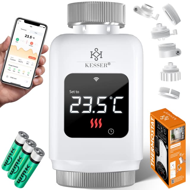 KESSER® Heizkörperthermostat 3er Set WiFi Heizungsregler | Heizungsthermostat WLAN mit Smart Home App Steuerung | Thermostat Alexa, Google Assistant mit 6 Heizkörperventilen | Energie & Kosten sparen Eckig 3 Stück Weiß