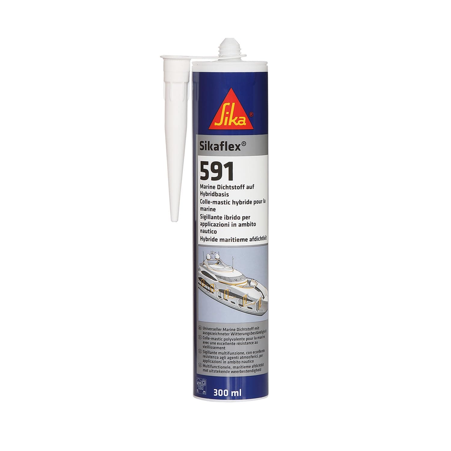 Sika - Sikaflex 591, witterungsbeständiger Dichtstoff für Marineanwendungen an Booten und Schiffen, Fugenabdichtungen innen und außen, 300 ml, weiß Weiß Blanc