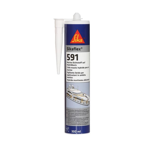 Sika - Sikaflex 591, witterungsbeständiger Dichtstoff für Marineanwendungen an Booten und Schiffen, Fugenabdichtungen innen und außen, 300 ml, weiß Weiß Blanc