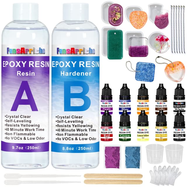 FansArriche Epoxidharz und Härter-Set 500 ml, 2-teiliges selbstnivellierendes Gießharz-Starter-Set für Anfänger zum Gießen und Beschichten, Kunst, Schmuckherstellung, Basteldekoration 500ml Mit Form