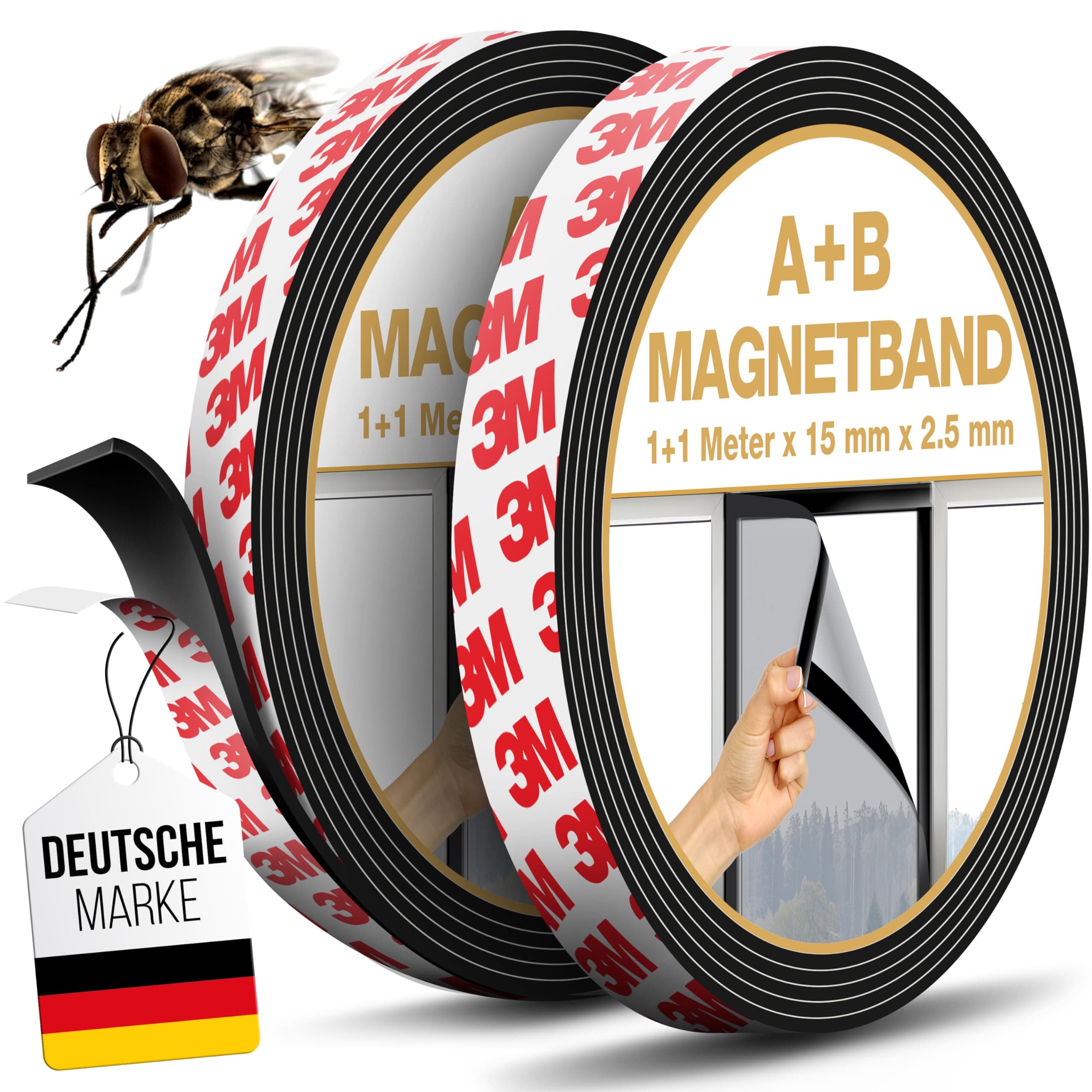 MYMIND® Magnetband A+B Selbstklebend [Extra Stark] für Fliegengitter & Vorhänge mit 3M Kleber - Sehr Starkes Magnetklebeband für Maximale Haftung - Magnetisches Klebeband 1+1 Meter