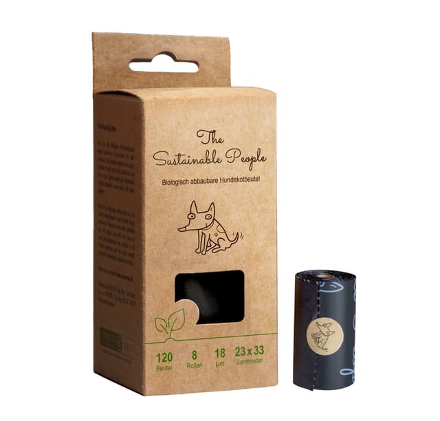 TSP Bio-abbaubare Hundekotbeutel - OK compost HOME zertifiziert - 100% heim-kompostierbar und biologisch abbaubar - Gross, Extra Dick (18µm) 8 Kleinrollen (120 Beutel, ohne Henkel)