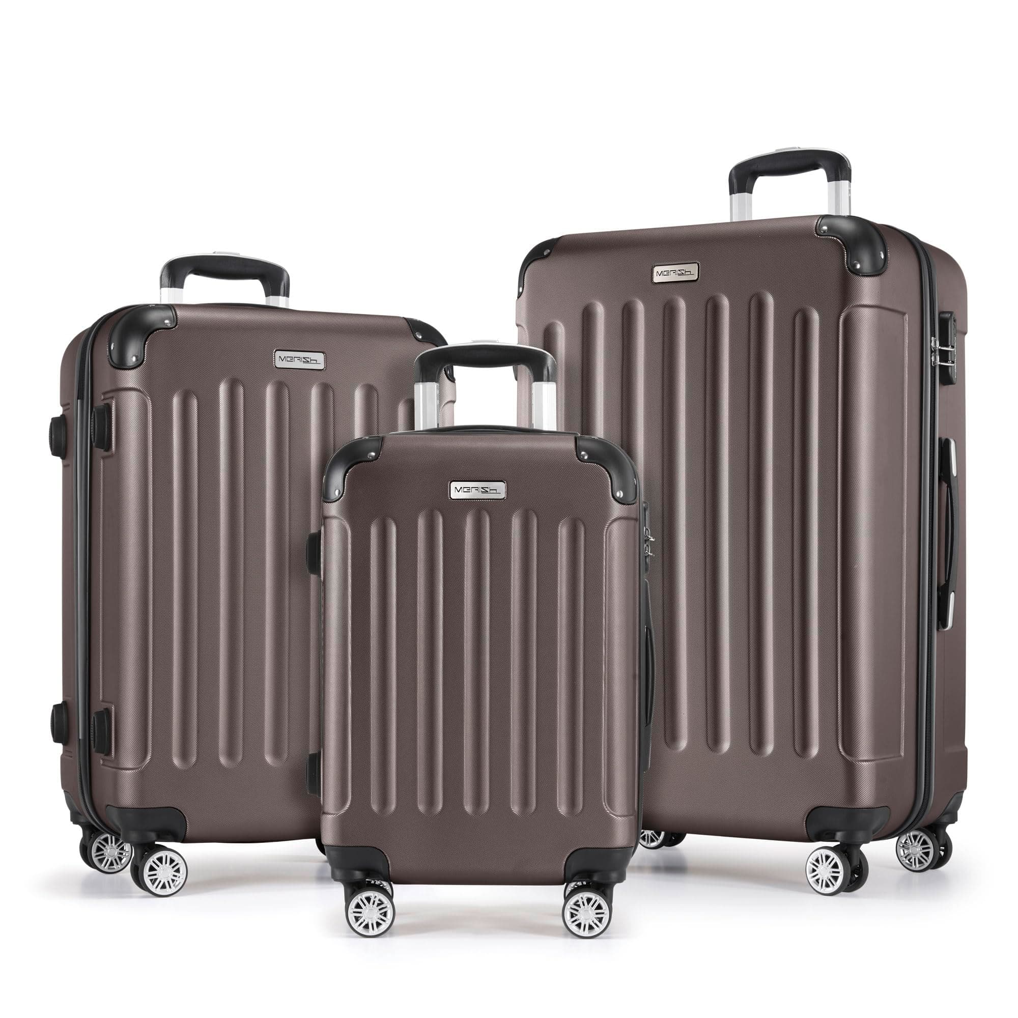 MERISH Reisekoffer Koffer Kofferset Trolleys Zwillingsrollen 3tlg. Hartschale in 9 Farben (Braun, Set)
