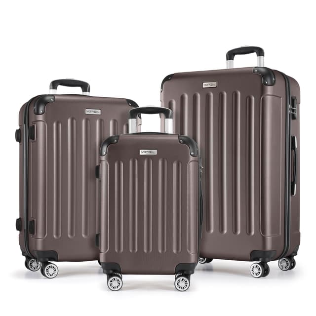 MERISH Reisekoffer Koffer Kofferset Trolleys Zwillingsrollen 3tlg. Hartschale in 9 Farben (Braun, Set)