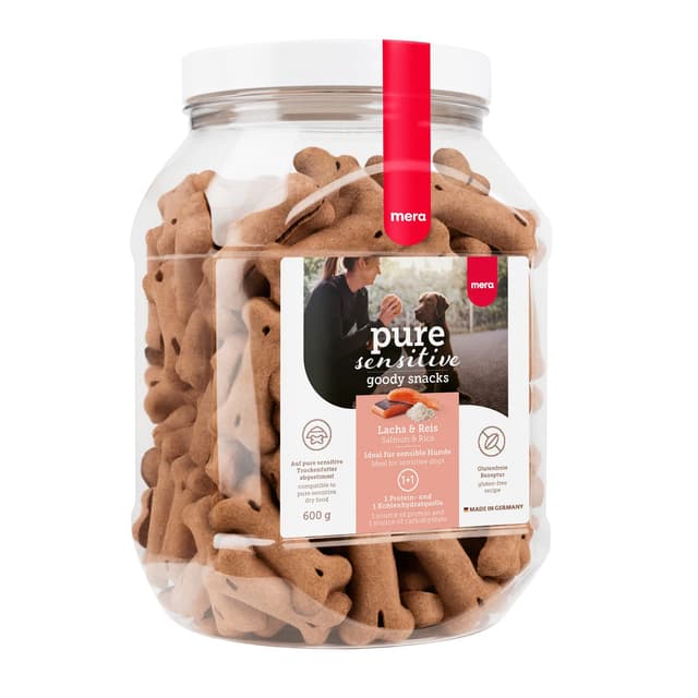 MERA Pure Sensitive Goody Snack, gesunde Leckerlis für Sensible Hunde, Hundeleckerli aus Lachs und Reis, Hundesnack glutenfrei zum Training (600 g) 600 g (1er Pack)