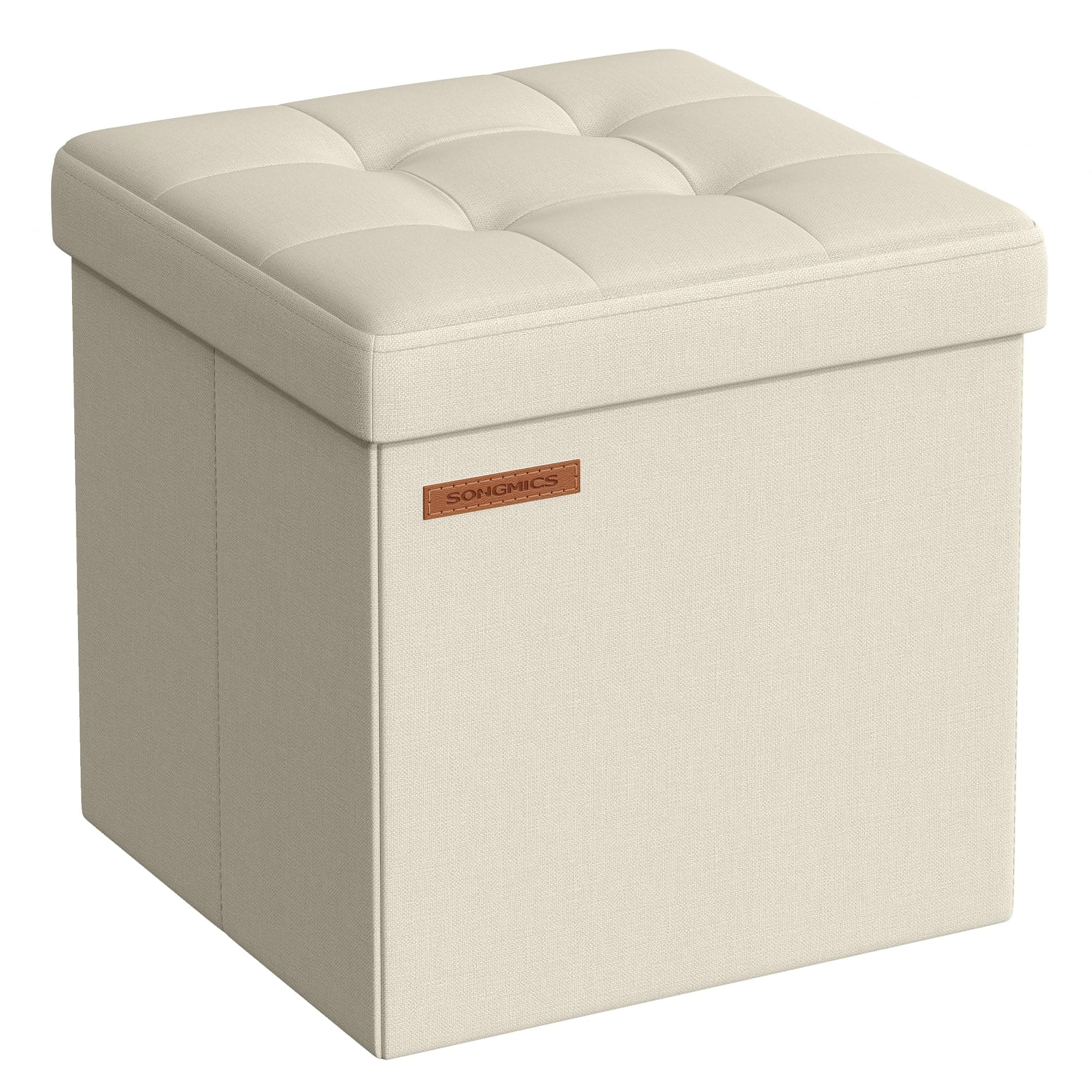 SONGMICS Sitzhocker mit Stauraum, kleine klappbare Sitzbank, 30 x 30 cm Fußbank, Aufbewahrungsbox, bis 130 kg belastbar, für Wohnzimmer Schlafzimmer Schlafsaal, cremeweiß LSF028W01